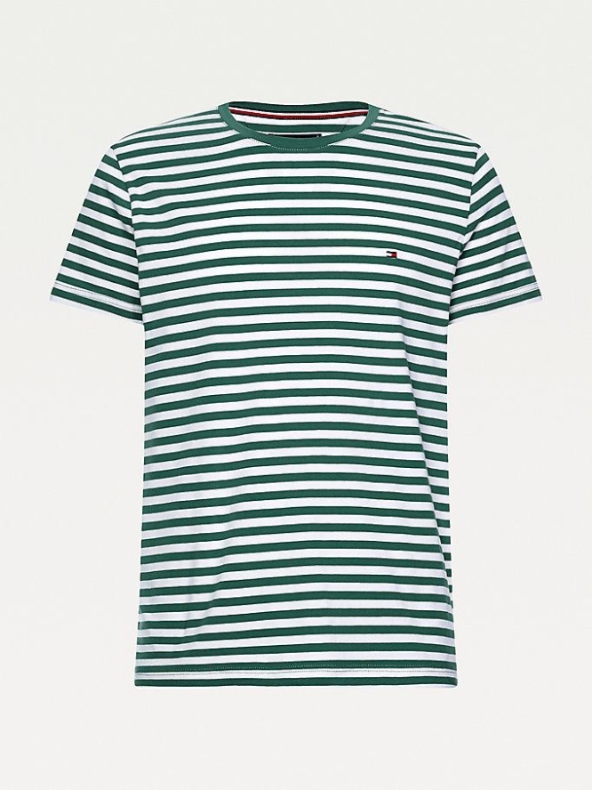 Tommy Hilfiger Organic Baumwoll Stripe Slim Fit T-shirts Herren Grün Weiß | AT390NABP