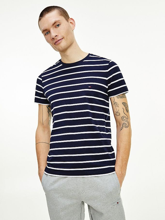 Tommy Hilfiger Organic Baumwoll Stripe Slim Fit T-shirts Herren Weiß | AT584JKGS