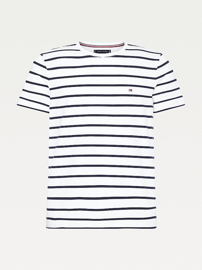 Tommy Hilfiger Organic Baumwoll Stripe Slim Fit T-shirts Herren Weiß | AT896BCVS