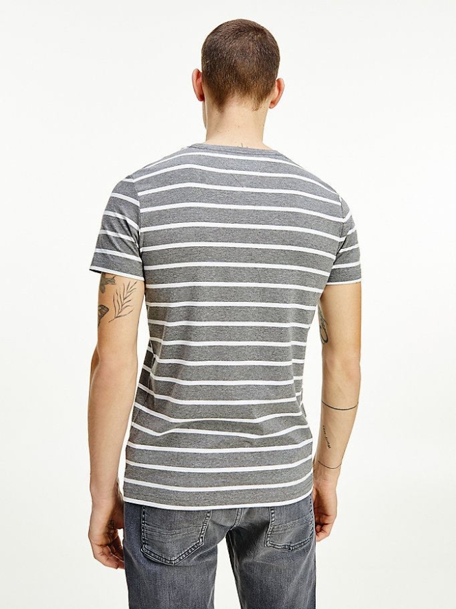 Tommy Hilfiger Organic Baumwoll Stripe Slim Fit T-shirts Herren Dunkelgrau Weiß | AT945PXBM