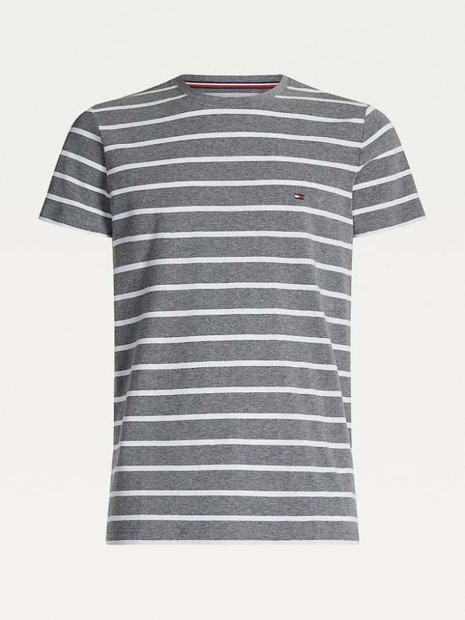 Tommy Hilfiger Organic Baumwoll Stripe Slim Fit T-shirts Herren Dunkelgrau Weiß | AT945PXBM