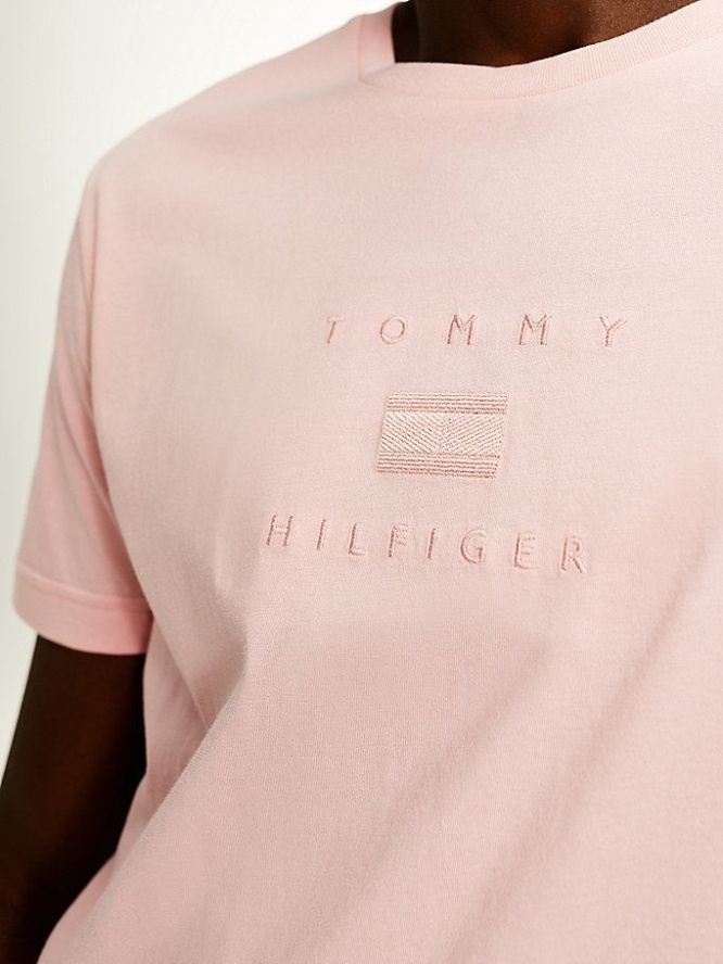 Tommy Hilfiger Organic Baumwoll Tonal Logo Embroidery T-shirts Herren Rosa | AT407OQBM