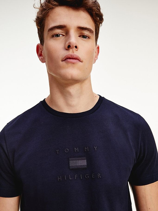 Tommy Hilfiger Organic Baumwoll Tonal Logo Embroidery T-shirts Herren Dunkelblau | AT760HXZY