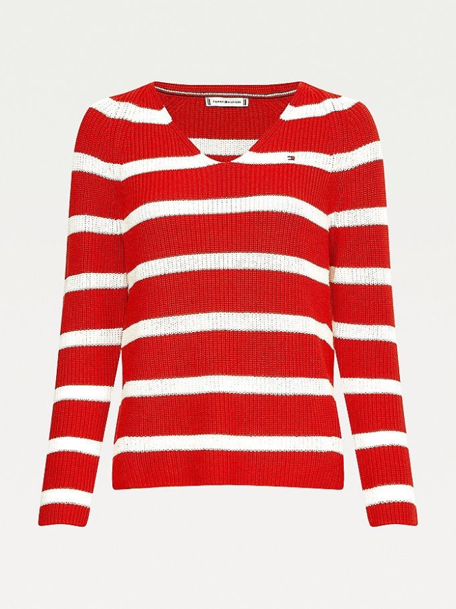 Tommy Hilfiger Organic Baumwoll V-Neck Jumper Pullover Damen Rot | AT852NGQT