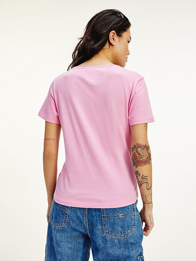 Tommy Hilfiger Organic Baumwoll V-Neck Slim Fit T-shirts Damen Rosa | AT691BZGS