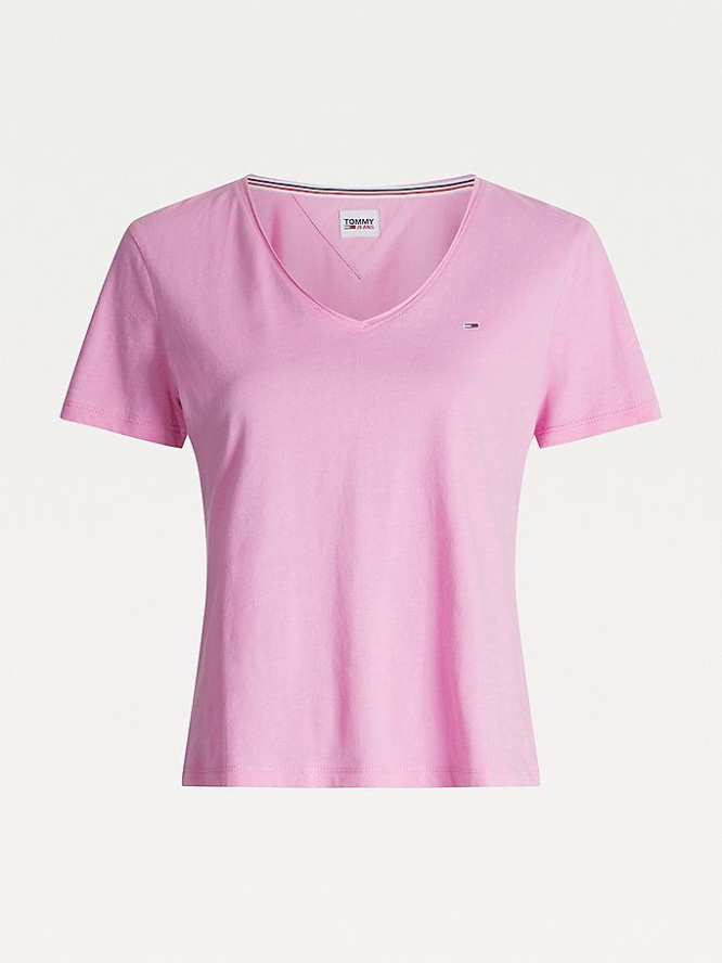 Tommy Hilfiger Organic Baumwoll V-Neck Slim Fit T-shirts Damen Rosa | AT691BZGS