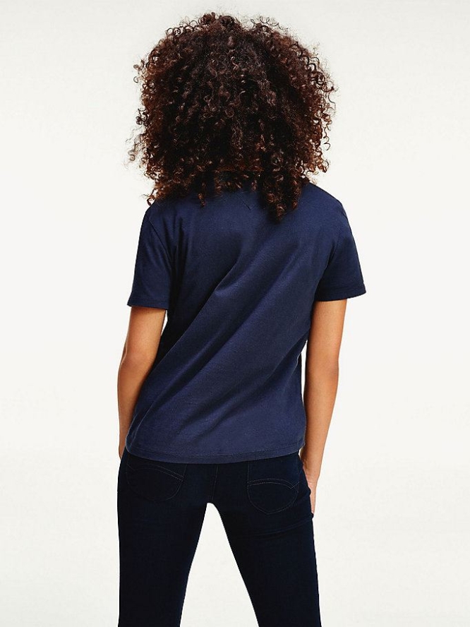 Tommy Hilfiger Organic Baumwoll V-Neck Slim Fit T-shirts Damen Hellnavy | AT835EOTR