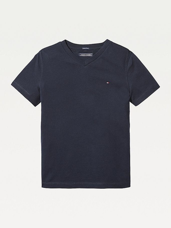 Tommy Hilfiger Organic Baumwoll V-Neck T-shirts Kinder Dunkelblau | AT658JVWL