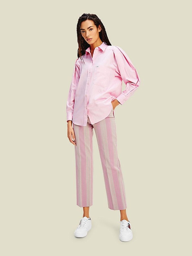 Tommy Hilfiger Organic Oxford Baumwoll Hemd Damen Rosa | AT724NMHW