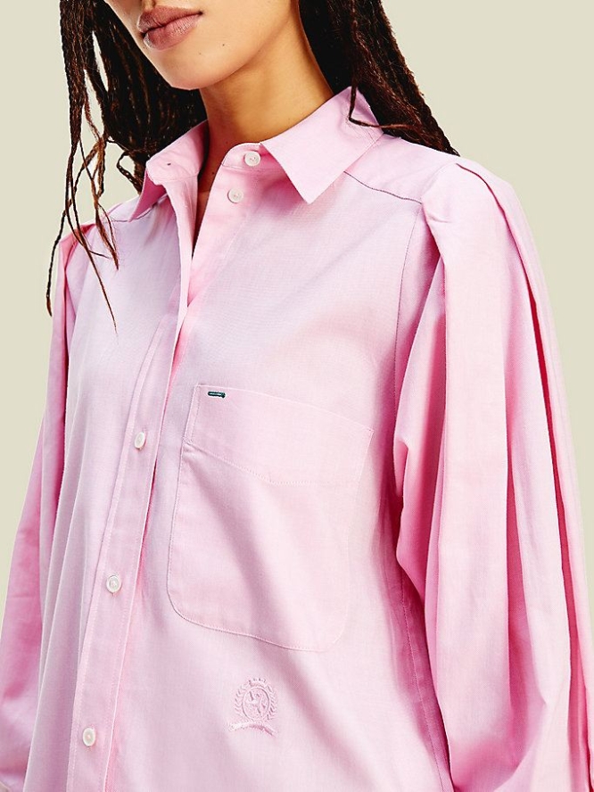 Tommy Hilfiger Organic Oxford Baumwoll Hemd Damen Rosa | AT724NMHW