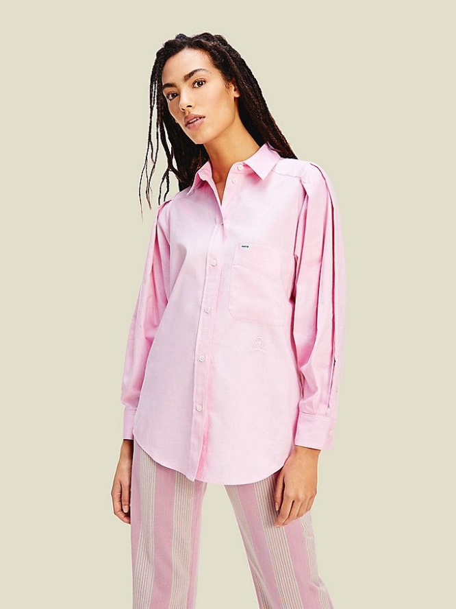 Tommy Hilfiger Organic Oxford Baumwoll Hemd Damen Rosa | AT724NMHW