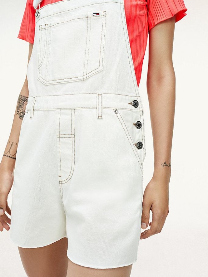 Tommy Hilfiger Oversized Denim Dungaree Overall Damen Weiß | AT734WRZO