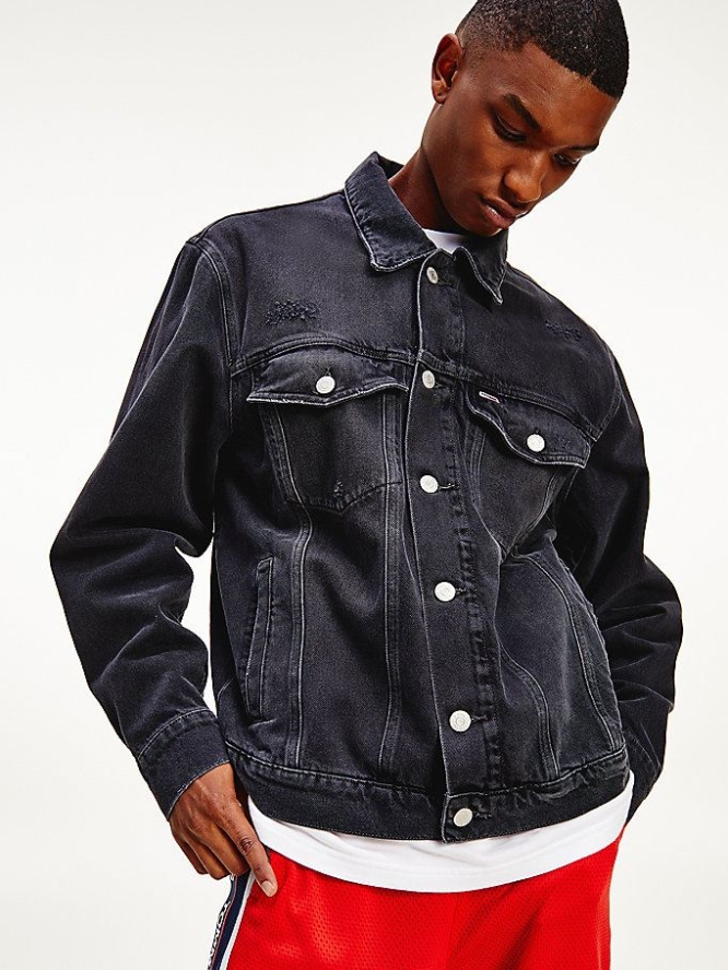 Tommy Hilfiger Oversized Denim Trucker Jacke Herren Schwarz | AT923KGXL