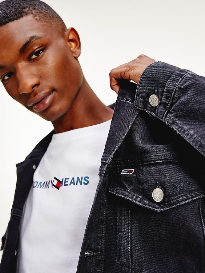 Tommy Hilfiger Oversized Denim Trucker Jacke Herren Schwarz | AT923KGXL