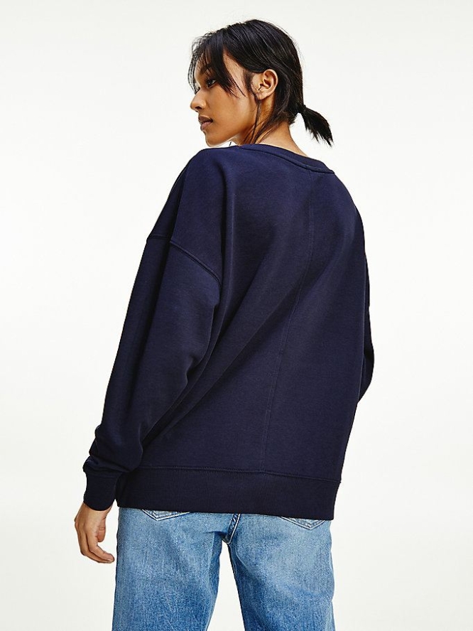 Tommy Hilfiger Oversized Long Sleeve Sweatshirts Damen Dunkelblau | AT706QAZI