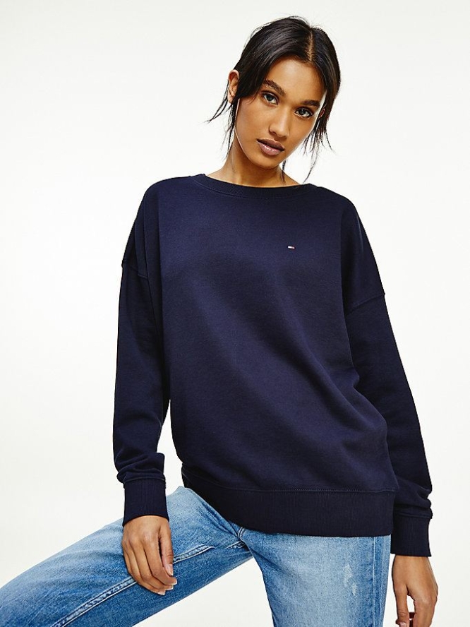 Tommy Hilfiger Oversized Long Sleeve Sweatshirts Damen Dunkelblau | AT706QAZI