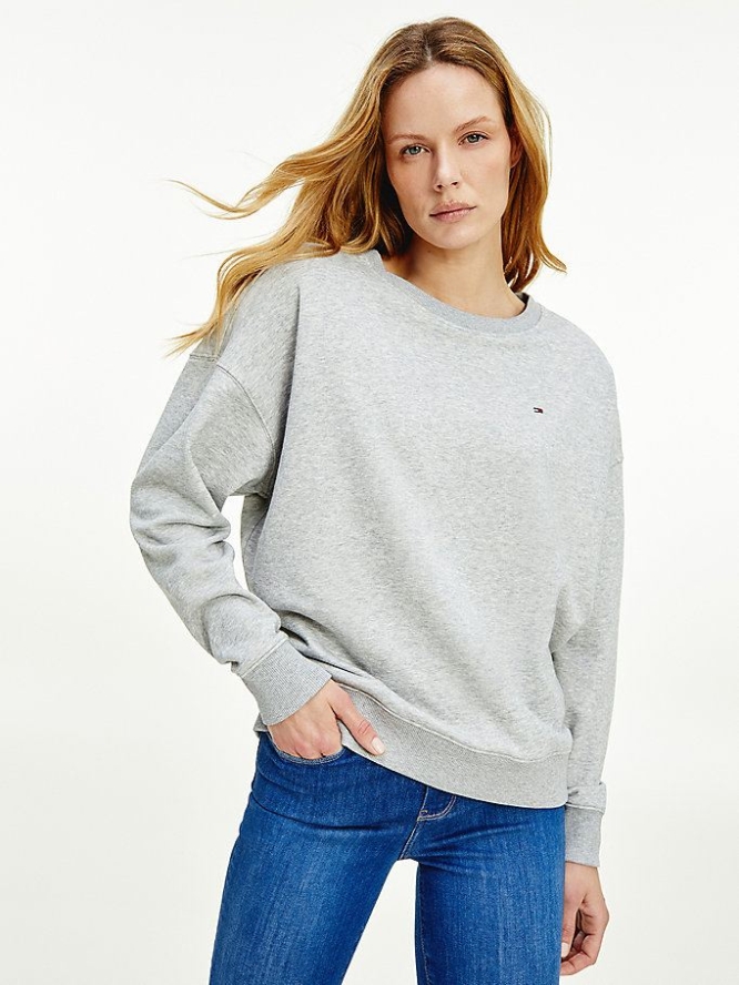 Tommy Hilfiger Oversized Long Sleeve Sweatshirts Damen Hellgrau | AT864JNDF