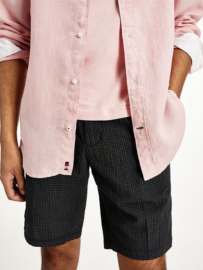 Tommy Hilfiger Pigment Dye Slim Fit Linen Hemd Herren Rosa | AT961RYZN