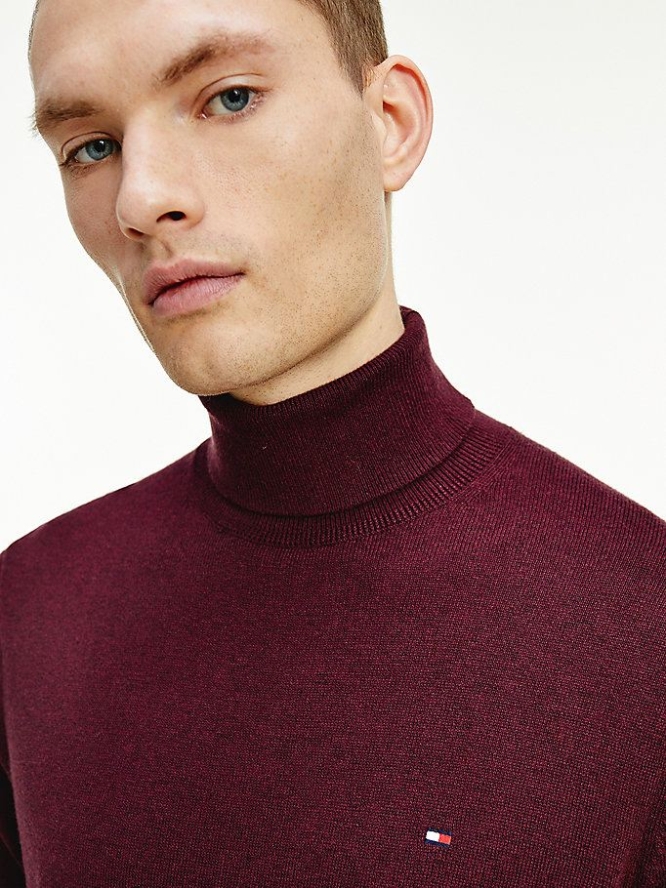 Tommy Hilfiger Pima Baumwoll Cashmere Roll Neck Jumper Pullover Herren Tiefesbordeaux | AT013WHSK