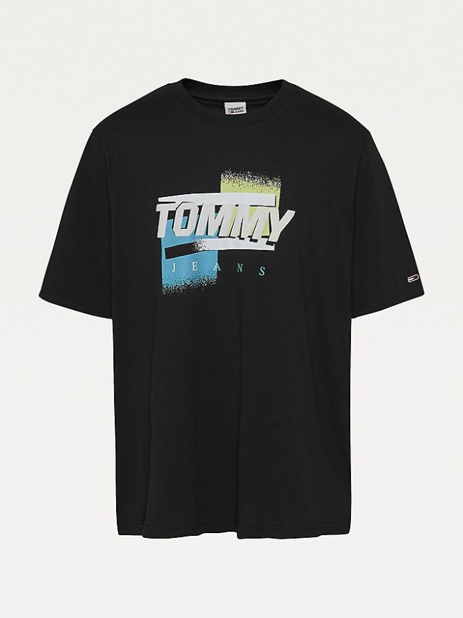 Tommy Hilfiger Plus Faded Logo Organic Baumwoll T-shirts Herren Schwarz | AT851QLHO