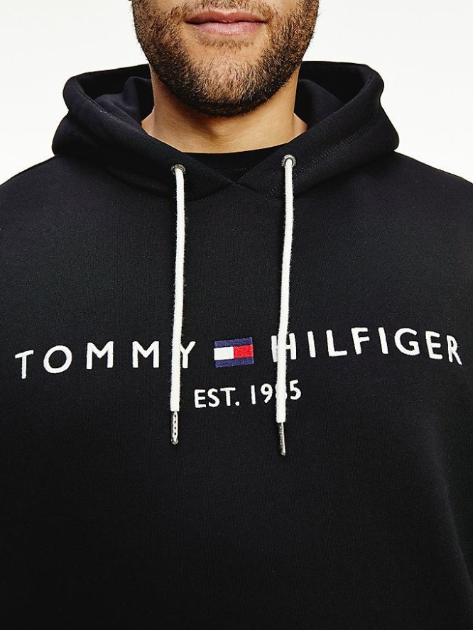 Tommy Hilfiger Plus Logo Drawstring Hoodie Herren Schwarz | AT495CRJK