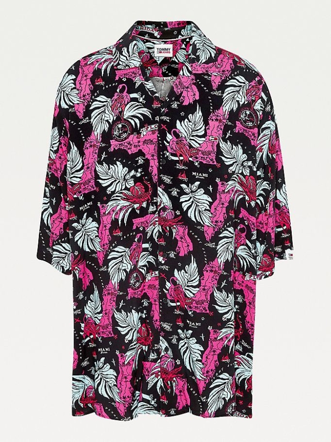 Tommy Hilfiger Plus Miami Tropical Print Kurzes Sleeve Hemd Herren Schwarz | AT821UXGD