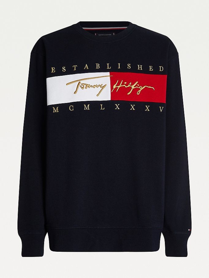 Tommy Hilfiger Plus Signature Logo Embroidery Sweatshirts Herren Dunkelblau | AT754JFWU