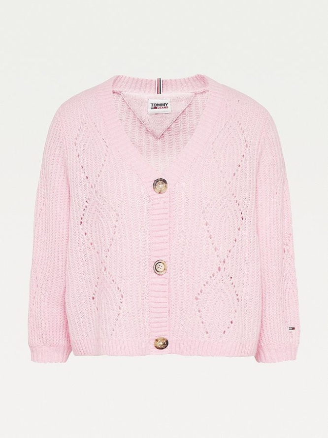 Tommy Hilfiger Pointelle Cardigan Pullover Damen Rosa | AT482NXJK