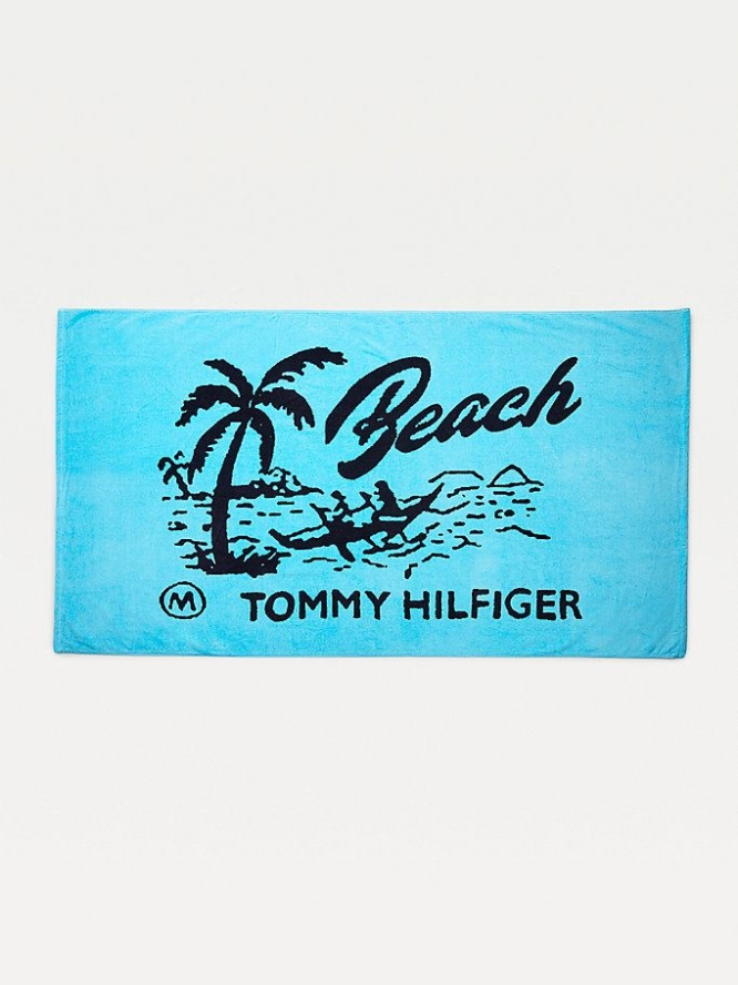 Tommy Hilfiger Pure Baumwoll Logo Beach Towel Bademode Damen Helltürkis | AT609HVKB