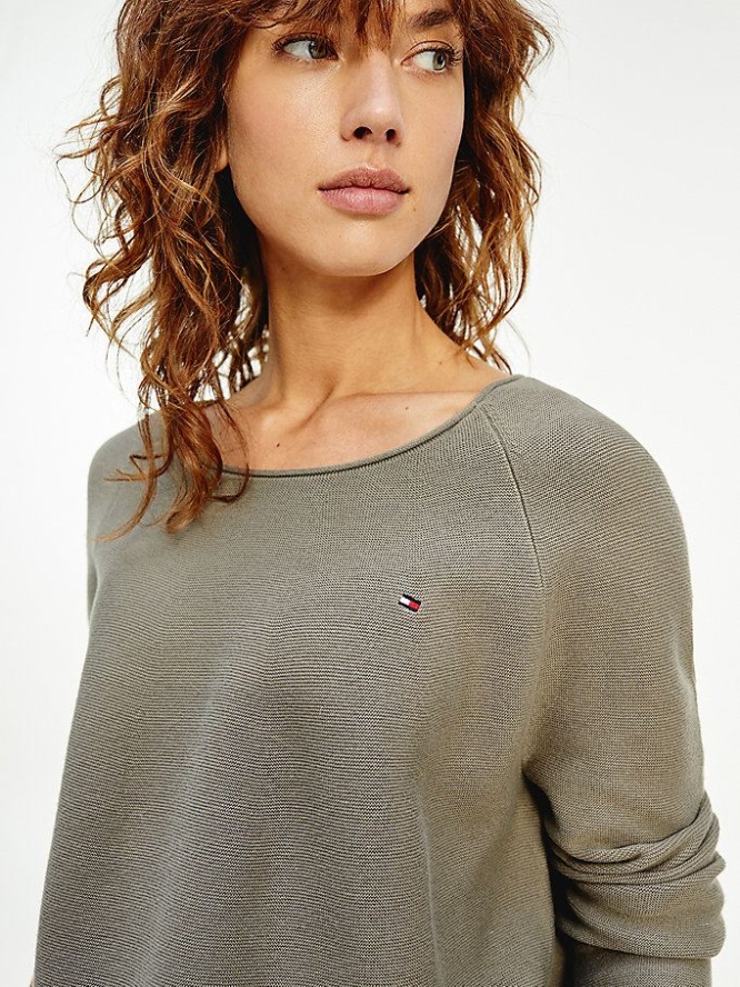 Tommy Hilfiger Pure Baumwoll Relaxed Fit Crew Neck Jumper Pullover Damen Grün | AT145WBKO