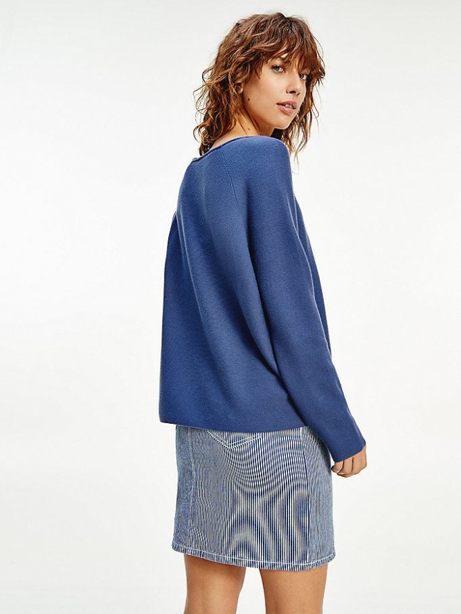 Tommy Hilfiger Pure Baumwoll Relaxed Fit Crew Neck Jumper Pullover Damen Indigo | AT814KIOE