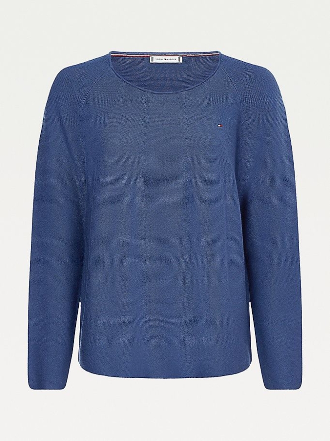 Tommy Hilfiger Pure Baumwoll Relaxed Fit Crew Neck Jumper Pullover Damen Indigo | AT814KIOE