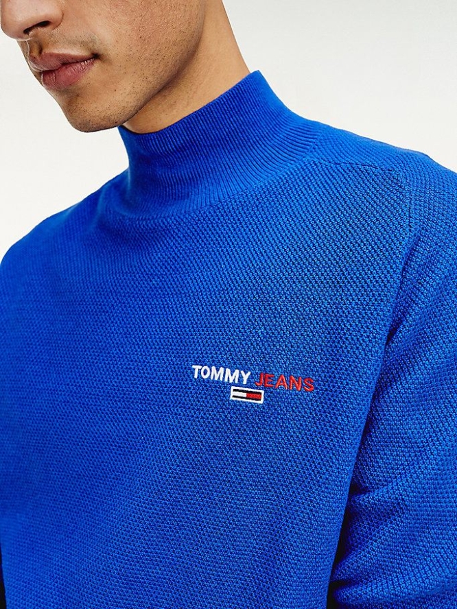 Tommy Hilfiger Pure Organic Baumwoll Turtle Neck Jumper Pullover Herren Blau | AT987VQLS