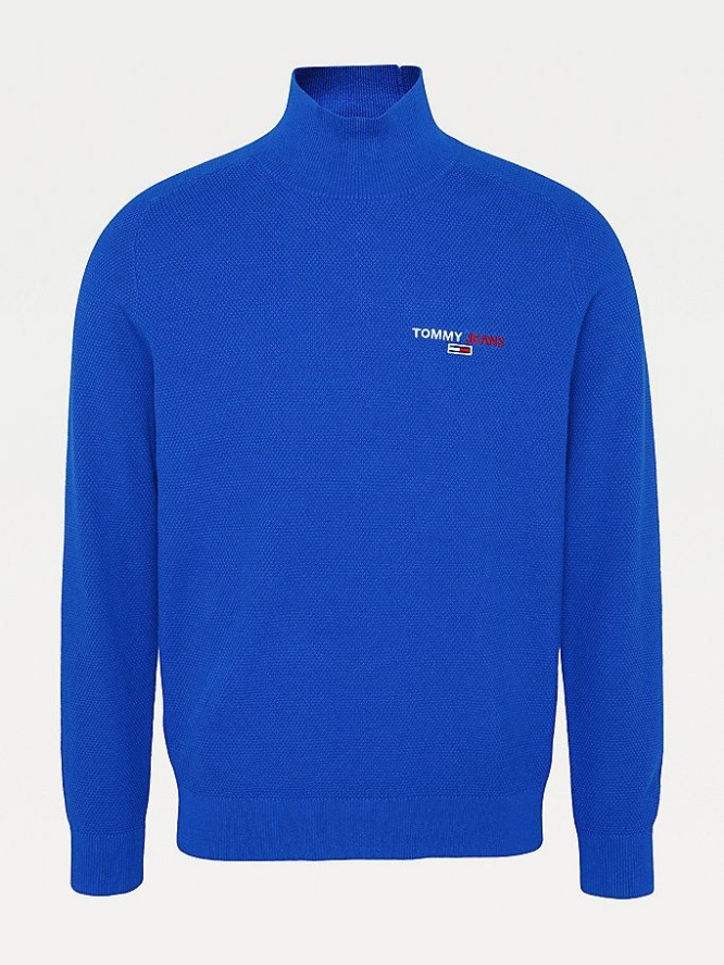 Tommy Hilfiger Pure Organic Baumwoll Turtle Neck Jumper Pullover Herren Blau | AT987VQLS