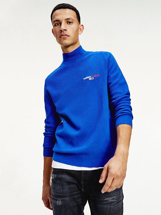 Tommy Hilfiger Pure Organic Baumwoll Turtle Neck Jumper Pullover Herren Blau | AT987VQLS