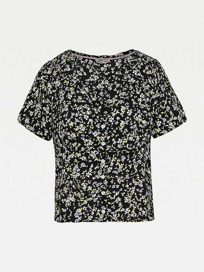 Tommy Hilfiger Pure Viscose Floral Print Bluse Damen Schwarz | AT647BNCU