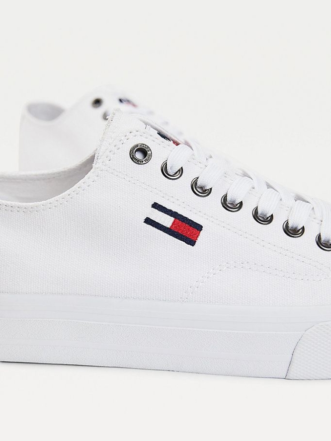 Tommy Hilfiger Recycled Baumwoll Low-Top Sneakers Herren Weiß | AT146ZSMJ