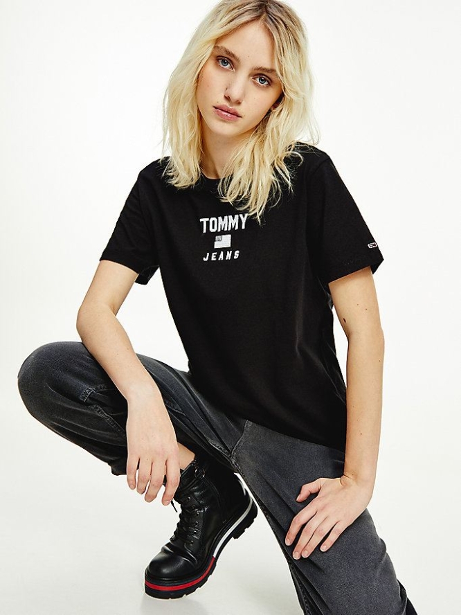 Tommy Hilfiger Relaxed Fit Americana T-shirts Damen Schwarz | AT840ONWA