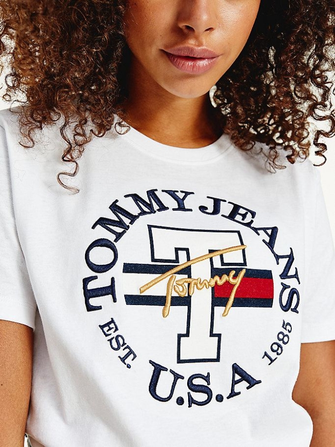 Tommy Hilfiger Relaxed Fit Signature Logo T-shirts Damen Weiß | AT217RDNJ