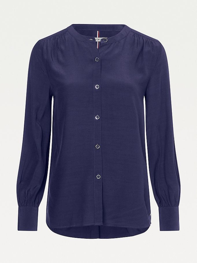 Tommy Hilfiger Relaxed Fit Viscose Bluse Damen Dunkelblau | AT624DQAW