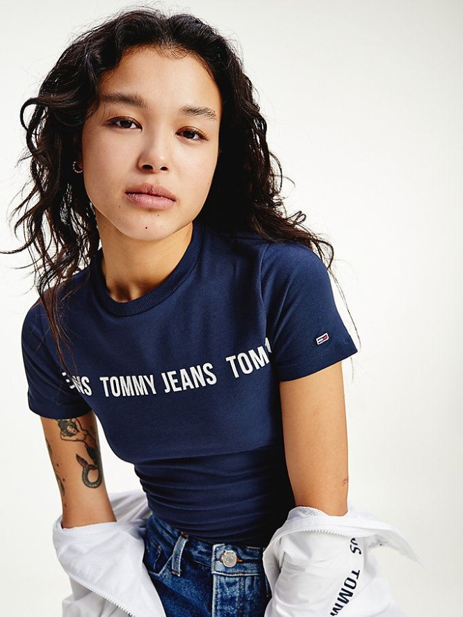 Tommy Hilfiger Repeat Logo Body T-shirts Damen Hellnavy | AT061IQGM