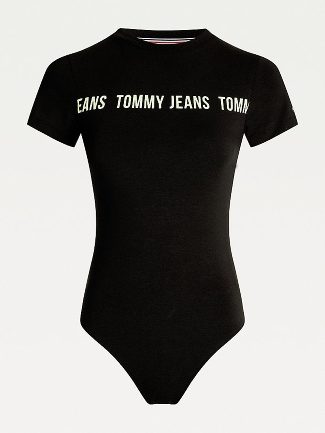 Tommy Hilfiger Repeat Logo Body T-shirts Damen Schwarz Mehrfarbig | AT754WMHE