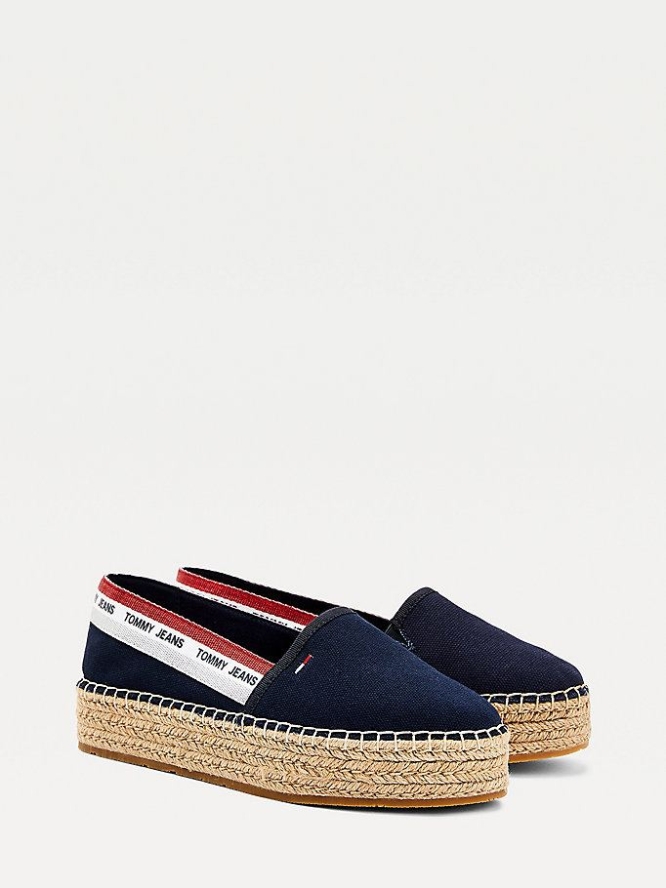 Tommy Hilfiger Repeat Logo Flatform Espadrilles Flache Schuhe Damen Hellnavy | AT594MKRV