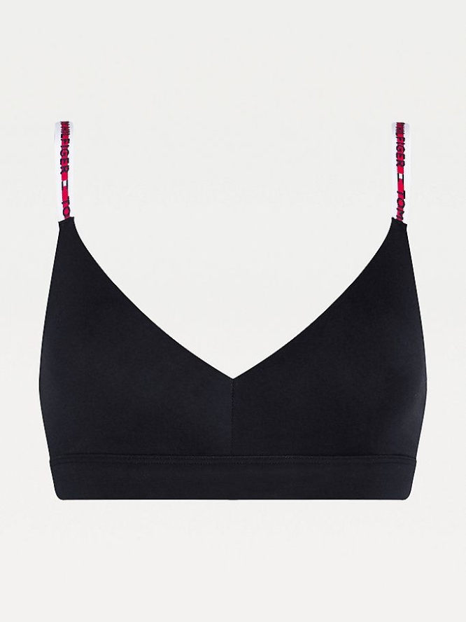 Tommy Hilfiger Repeat Logo Riemen V-Neck Bralette Unterwäsche Damen Schwarz | AT572MAXT