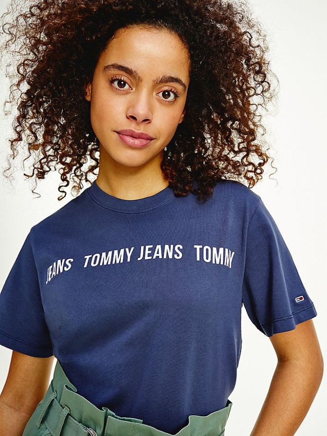 Tommy Hilfiger Repeat Logo Tape Cropped Fit T-shirts Damen Hellnavy | AT294WADQ