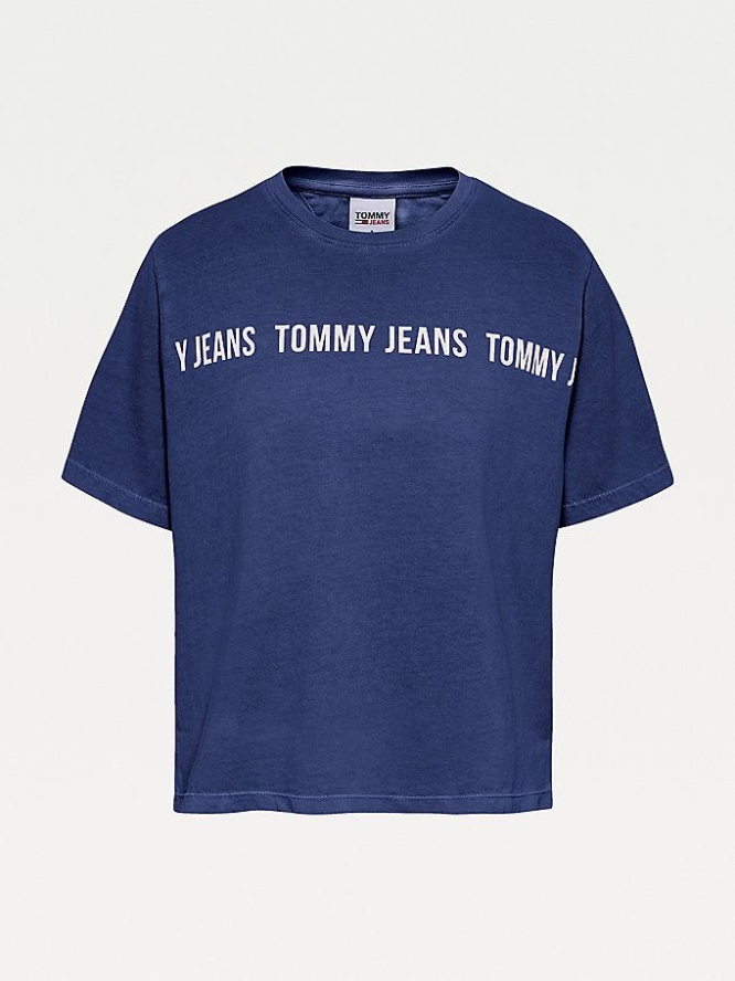 Tommy Hilfiger Repeat Logo Tape Cropped Fit T-shirts Damen Hellnavy | AT294WADQ