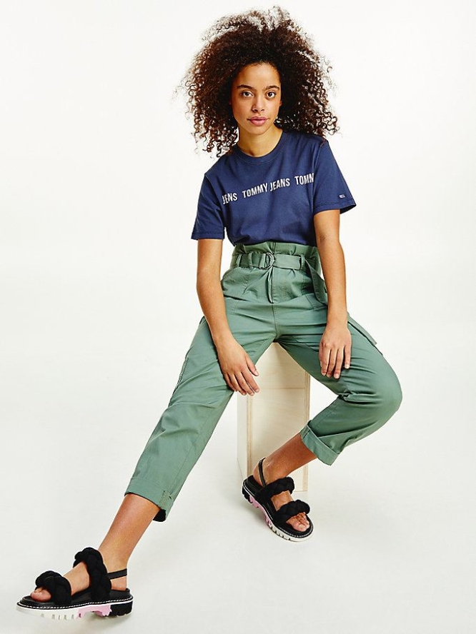 Tommy Hilfiger Repeat Logo Tape Cropped Fit T-shirts Damen Hellnavy | AT294WADQ