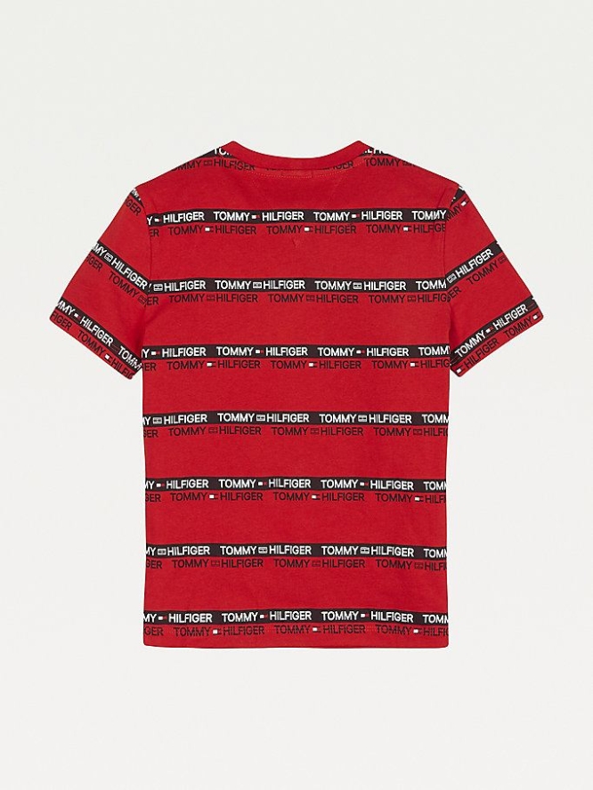 Tommy Hilfiger Repeat Logo Tape Organic Baumwoll T-shirts Kinder Tiefesrot | AT506DPQY