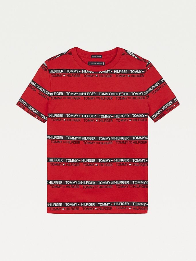 Tommy Hilfiger Repeat Logo Tape Organic Baumwoll T-shirts Kinder Tiefesrot | AT506DPQY