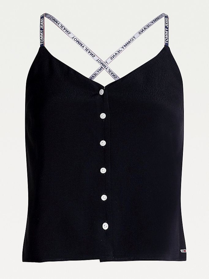 Tommy Hilfiger Repeat Logo Tape Viscose Camisole Oberteile Damen Schwarz | AT976SZXH